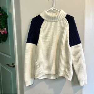 Ba&sh White Navy Wool Blend Jamie Sweater Size large made in Italy Knit Neutral